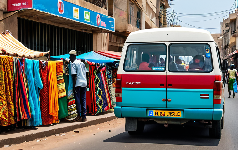Dakar Street Scene**

"A bustling street scene in Dakar, Senegal, featuring vibrant market stalls overflowing with colorful fabrics and fresh produce, people in modest, everyday clothing, fully clothed, vendors selling goods, safe for work, appropriate content, perfect anatomy, natural proportions, professional photography, high quality, family-friendly. Focus on capturing the energy and colors of daily life. A 'car rapide' (colorful minibus) is visible in the background."

**