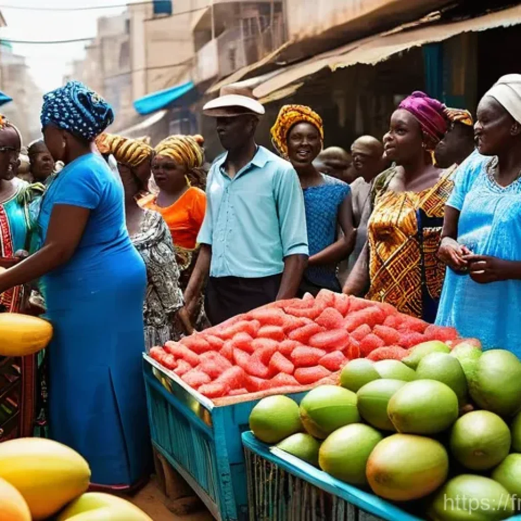 세네갈에서 가장 큰 시장 - **A vibrant, bustling street scene at the heart of Marché Sandaga in Dakar, Senegal.**
    *   **Sub...
