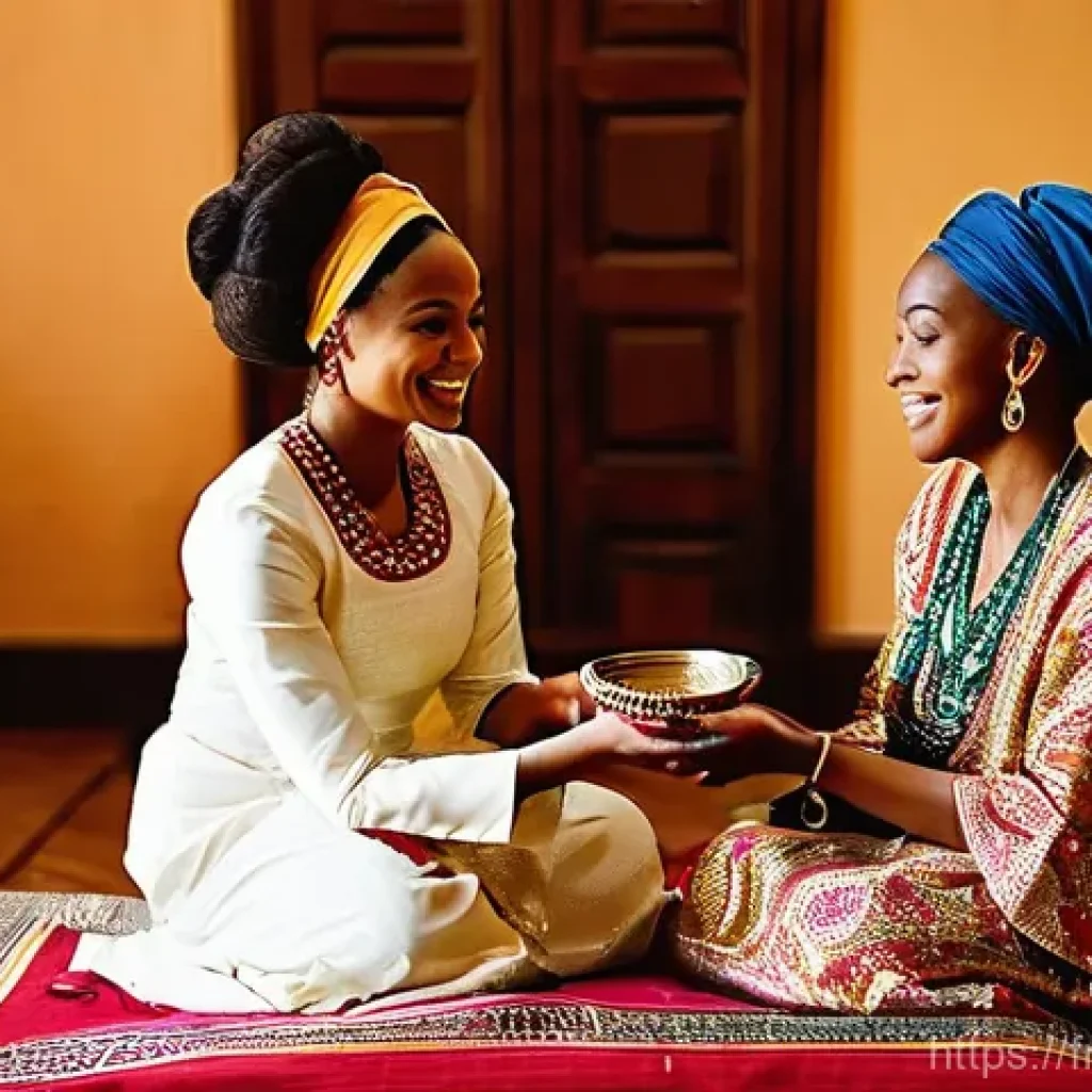 세네갈 결혼 풍습 - **Prompt 1: The Bridal Beauty Ritual (Ngalam)**
    "A serene young Senegalese bride-to-be, modestly...