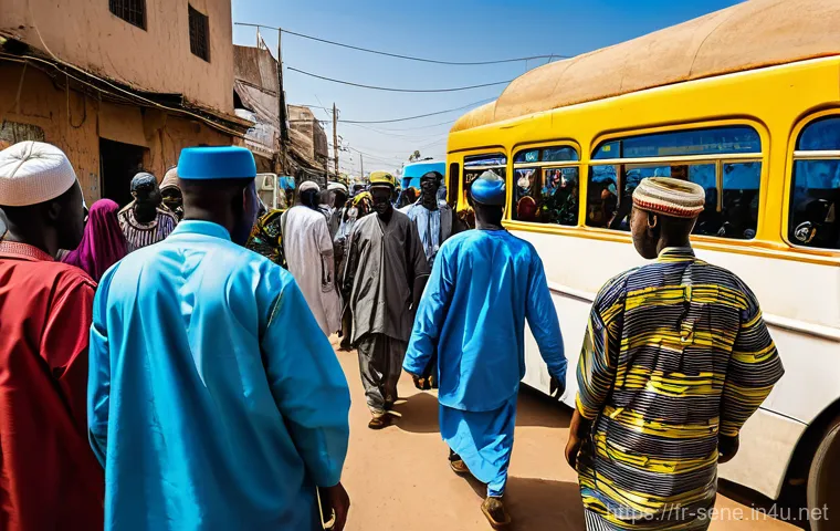 세네갈 이슬람 문화 - **Prompt:** A bustling, vibrant street scene in Dakar, Senegal, capturing the profound spiritual inf...
