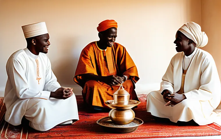 세네갈 이슬람 문화 - **Prompt:** A joyful and colorful gathering of a Senegalese family during a major religious festival...