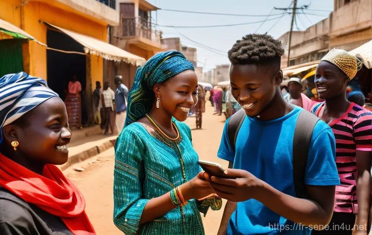 세네갈에서 암호화폐 거래 가능 여부 - **Prompt:** A vibrant, sun-drenched street scene in Dakar, Senegal, bustling with activity. In the f...