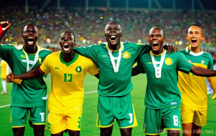 세네갈 월드컵 역사 - **Prompt:** A dynamic, high-energy, and celebratory image capturing the historic moment of the Seneg...