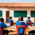 세네갈에서 학교 시스템 - A modern rural Senegalese school building with bright new classrooms featuring large windows, equipp...