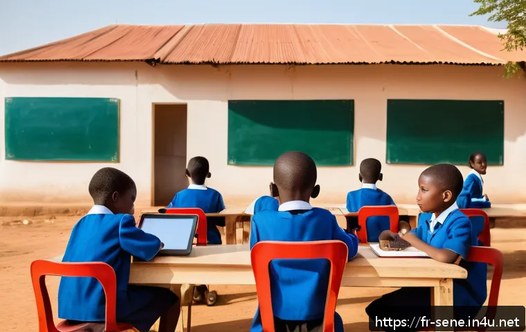 세네갈에서 학교 시스템 - A modern rural Senegalese school building with bright new classrooms featuring large windows, equipp...
