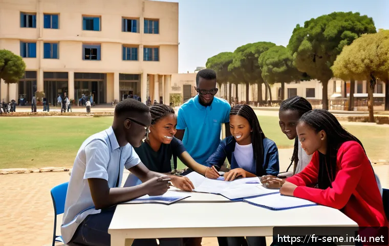 세네갈과 프랑스 관계 - A vibrant university campus scene in Dakar showcasing diverse Senegalese and French students engaged...