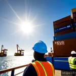 세네갈과 유럽의 관계 - Photorealistic wide-angle scene at the Port of Dakar, Senegalese and European shipping containers be...
