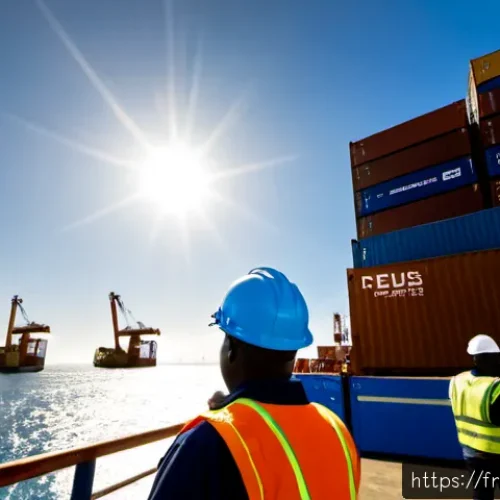 Home 17 세네갈과 유럽의 관계 - Photorealistic wide-angle scene at the Port of Dakar, Senegalese and European shipping containers be...